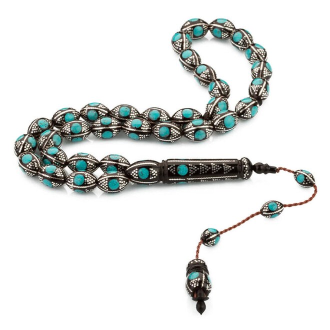 Coca rosary engraved with turquoise stone and silver - 4