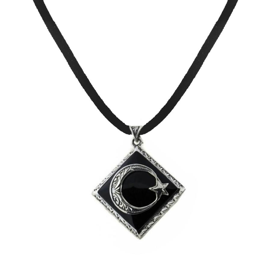 Crescent and Star Handcrafted Men's Sterling Silver Necklace - 1