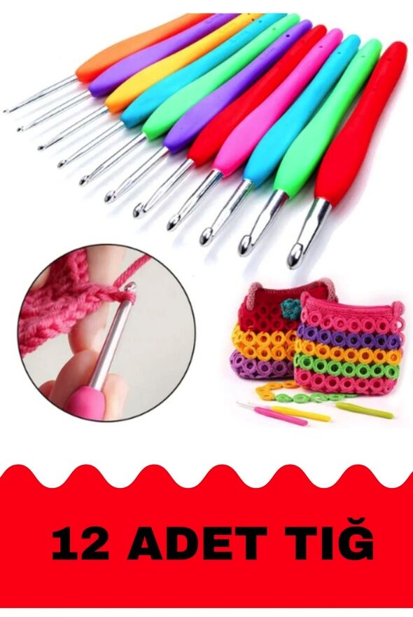 Crochet hook with silicone handle - 12 Pcs - 1