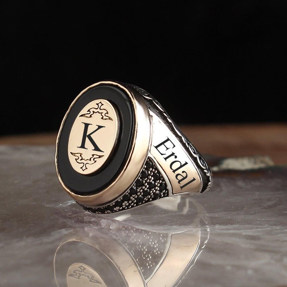 Customizable Men's Silver Ring with a Distinctive Onyx Stone - 1