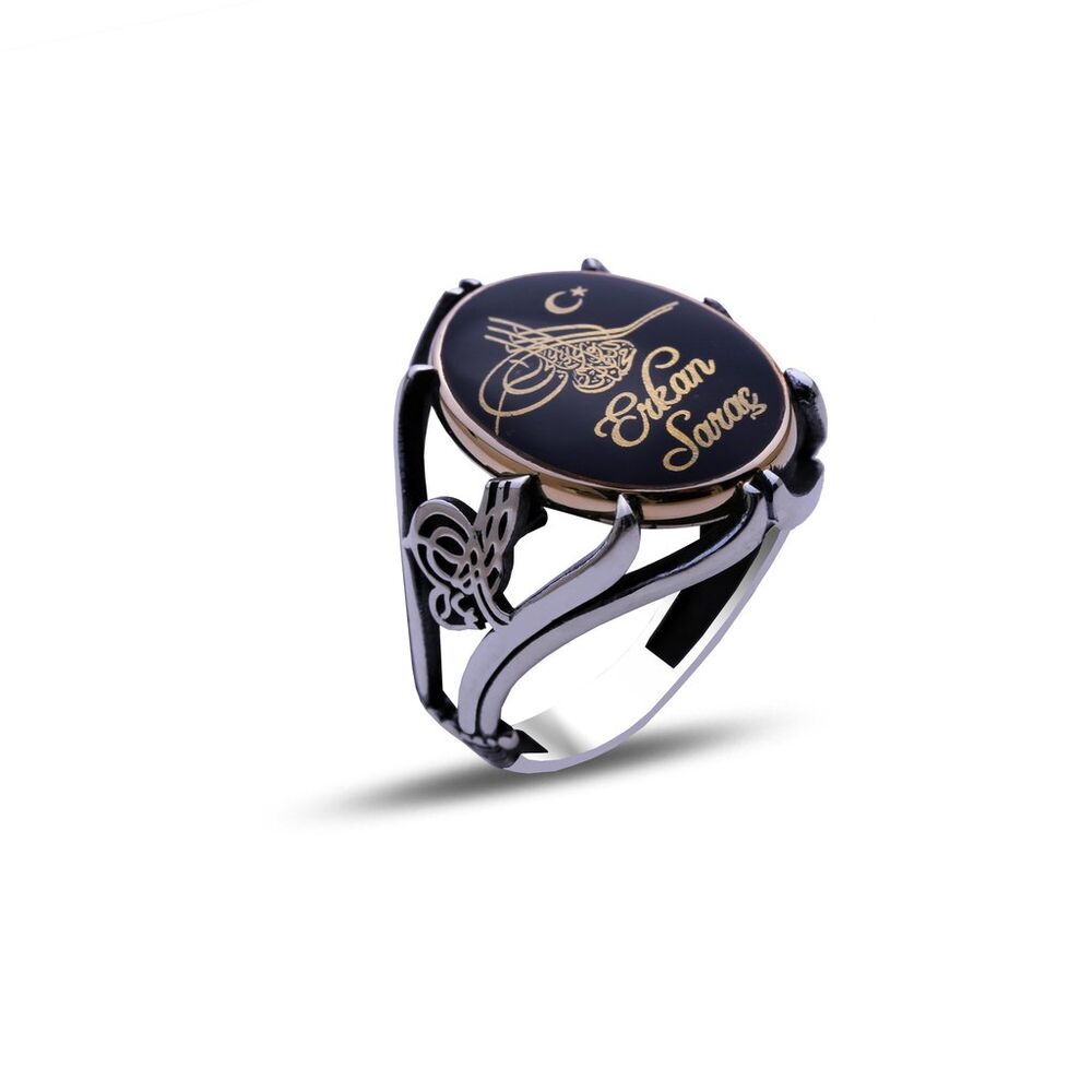 Customizable Ottoman engraving silver men's ring - 1