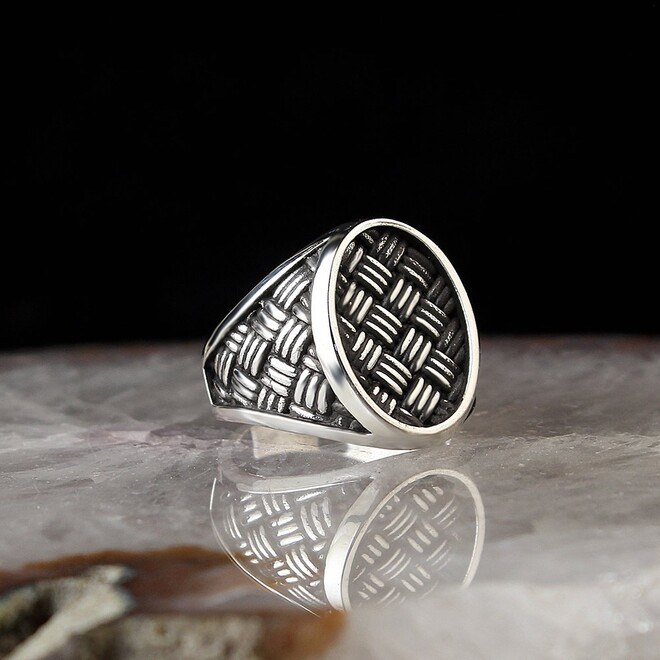  Decorated Men's Silver Ring - 1