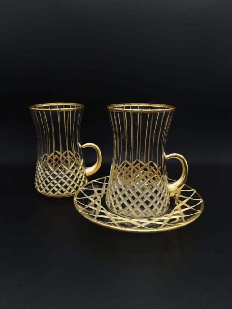 Decorated with engraved intersecting lines Tea Cup Set 18 Pieces - 2