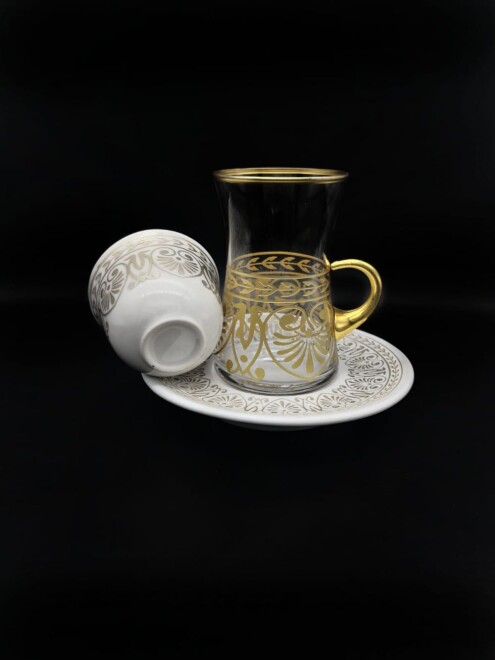 Decorated with golden floral motifs Tea Cup Set 18 Pieces - 1