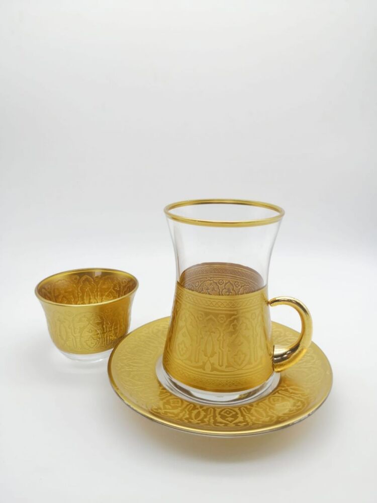 Decorated with golden geometric motifs Tea Cup Set 18 Pieces - 1