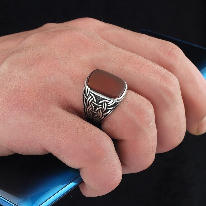 Distinctive men silver ring with agate gemstone - 1