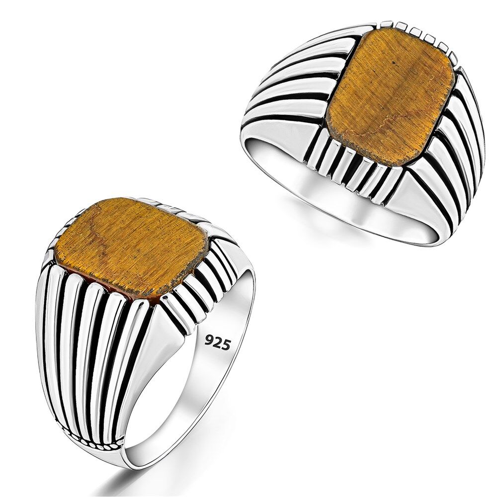 Distinctive men's silver ring with tiger eye stone - 1