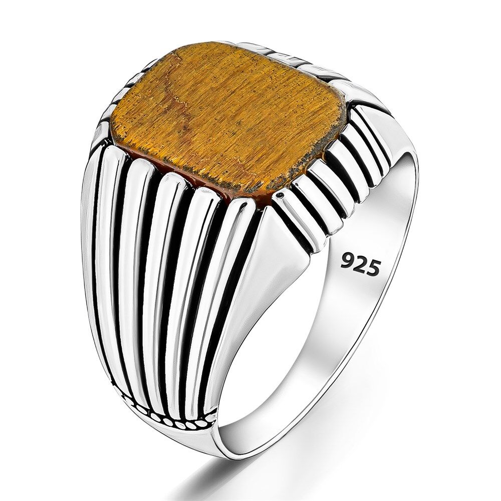 Distinctive men's silver ring with tiger eye stone - 2