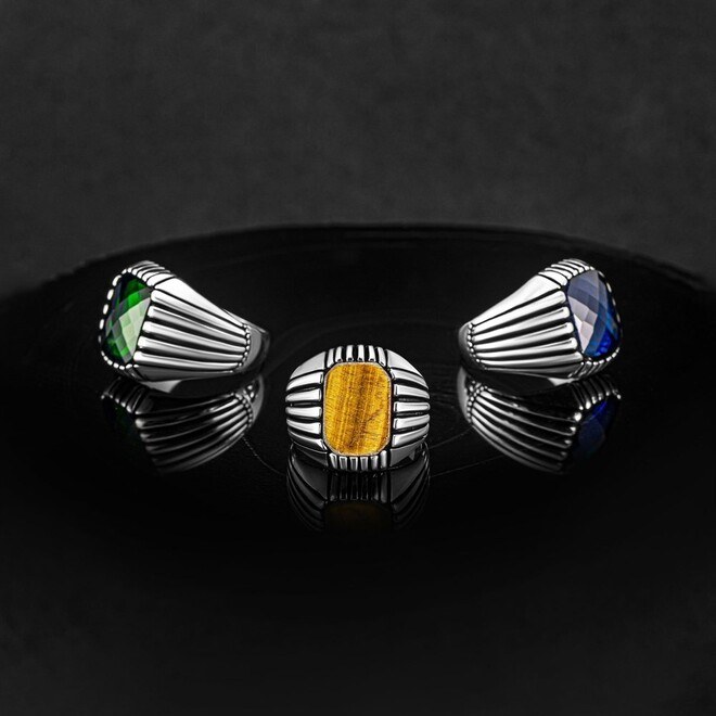 Distinctive men's silver ring with tiger eye stone - 4