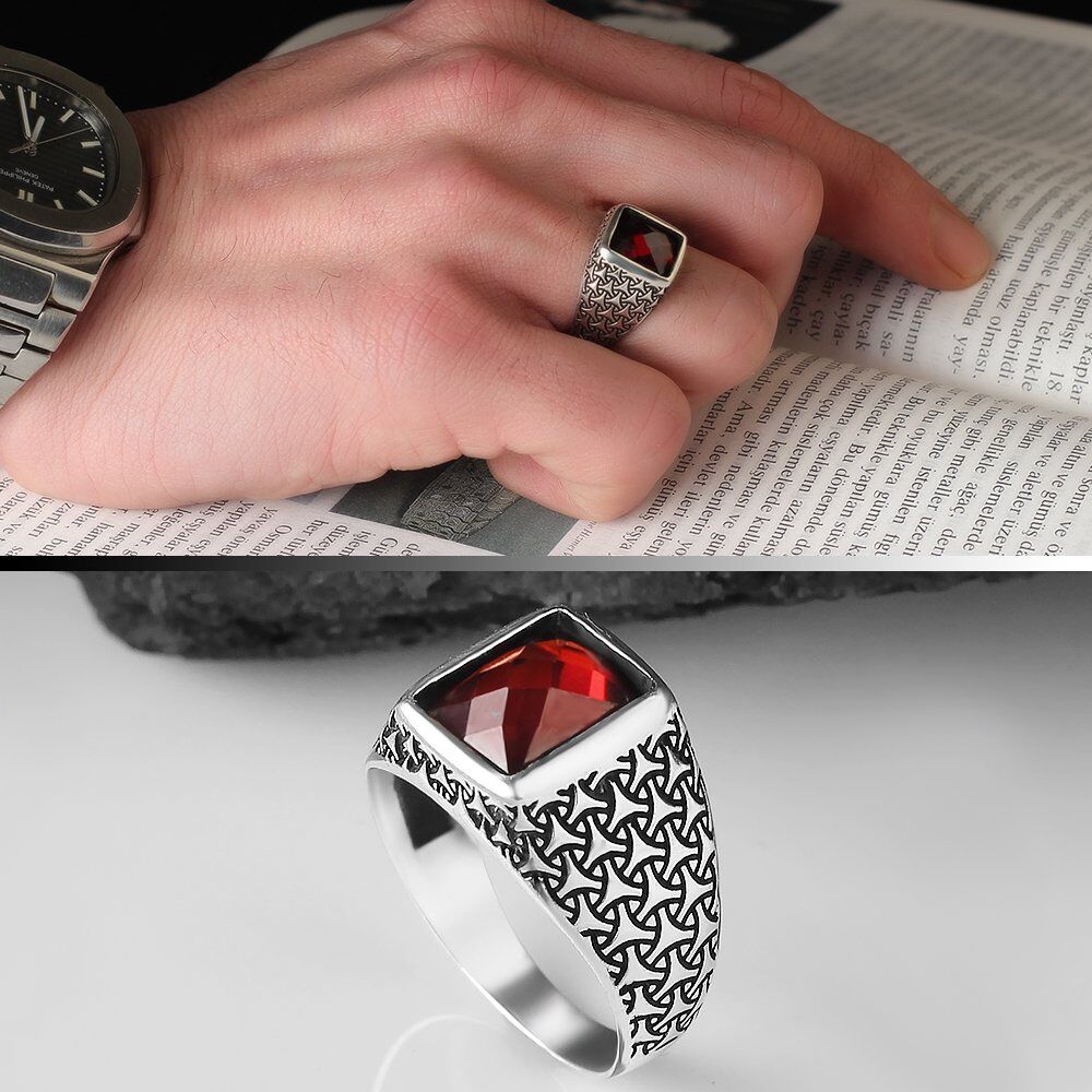 Distinctive men's silver ring with zircon stone - 6