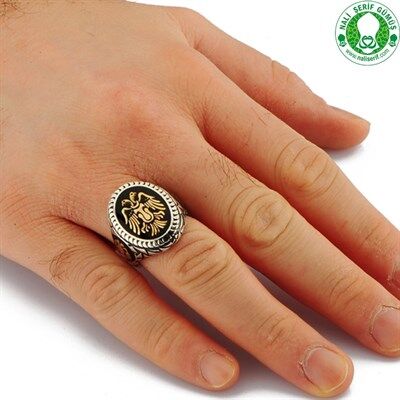 Double Headed Eagle Seljuk State Coat of Arms 925 Sterling Silver Men's Ring - 2