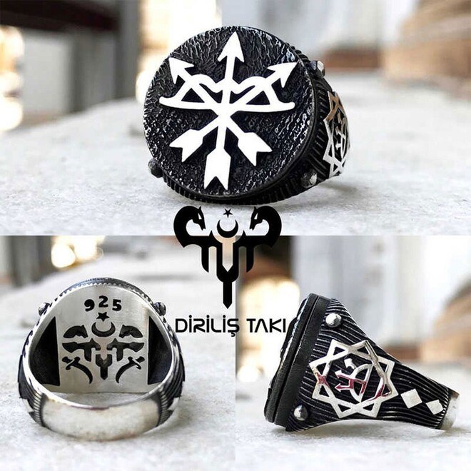 Double-sided engraved men's silver ring with triple arrow engraving - 2