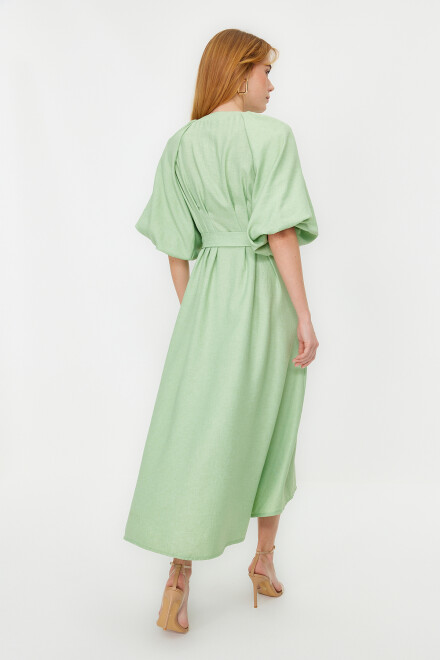 Elegant dress with puff sleeves - light green - 2