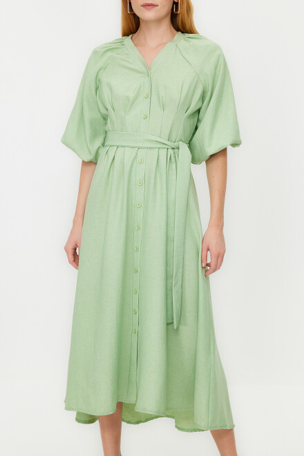 Elegant dress with puff sleeves - light green - 4