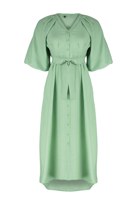 Elegant dress with puff sleeves - light green - 5