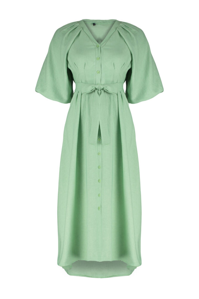 Elegant dress with puff sleeves - light green - 5