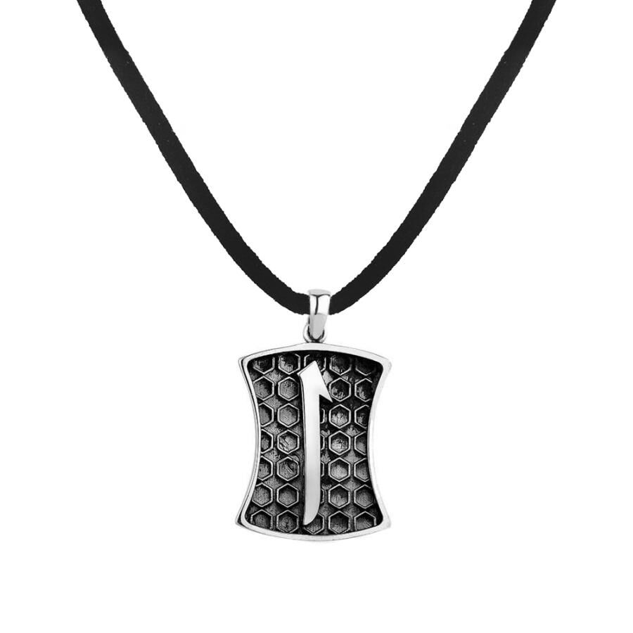 Elif Patterned Silver Men's Necklace - 1