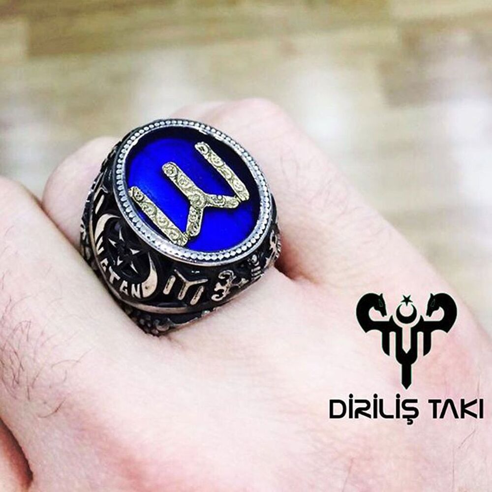 Enamel polished men's silver ring with kai symbol engraving - 2