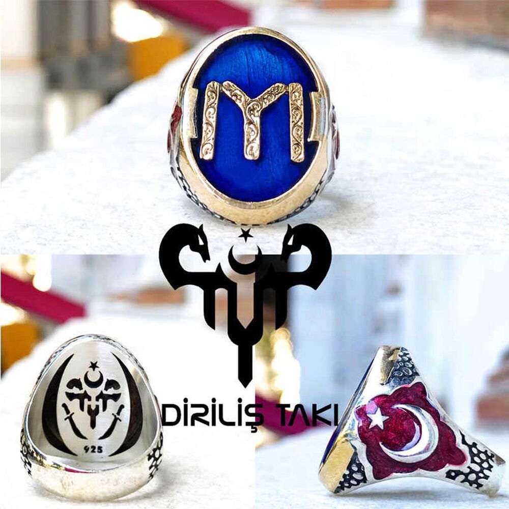 Enameled silver men's ring with Kai logo engraving - 1