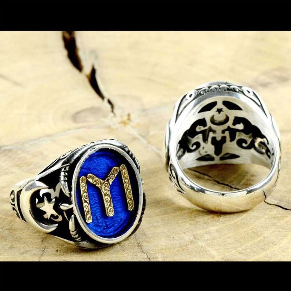 Enameled Silver Men's Ring With The Crescent and Star Symbol . - 2