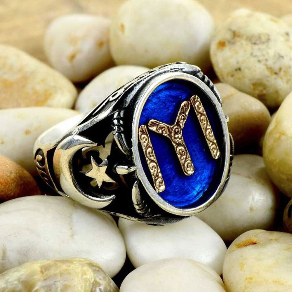 Enameled Silver Men's Ring With The Crescent and Star Symbol . - 3