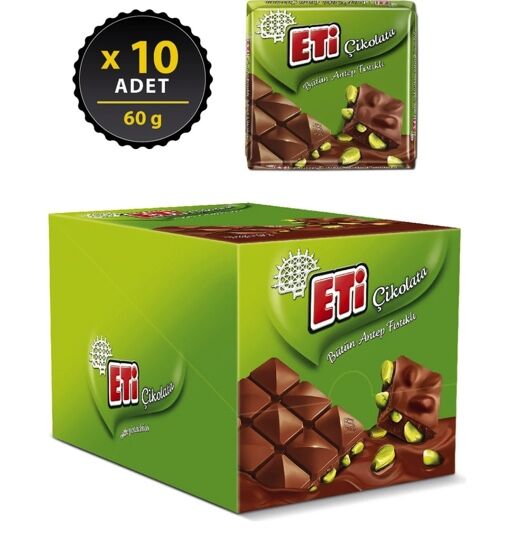 Eti Antep Fıstıklı Çikolata 60 Gr-10 adet - 1