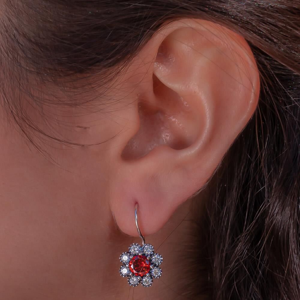 Takıhan Flower Design Red and White Zircon Stone Stud 925 Sterling Silver Earrings - 1