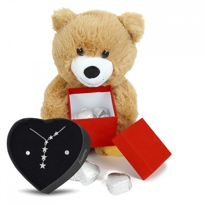 Gift set of pendant star design with (teddy bear - chocolate) - 3