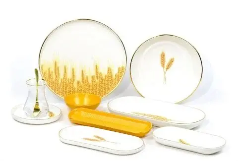 Glore Virgo 41 Piece Gold Gilded Ceramic Breakfast Set for 6 People - 1