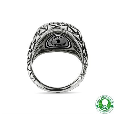 Green Enamel Coated Oval Nali Şerif Men's Sterling Silver Ring - 4