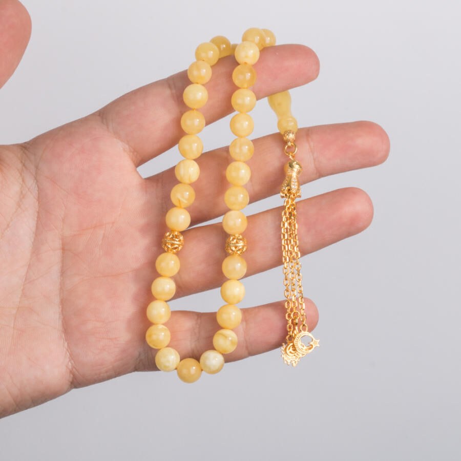 honey colored, wrist-sized rosary made from amber drops - 2