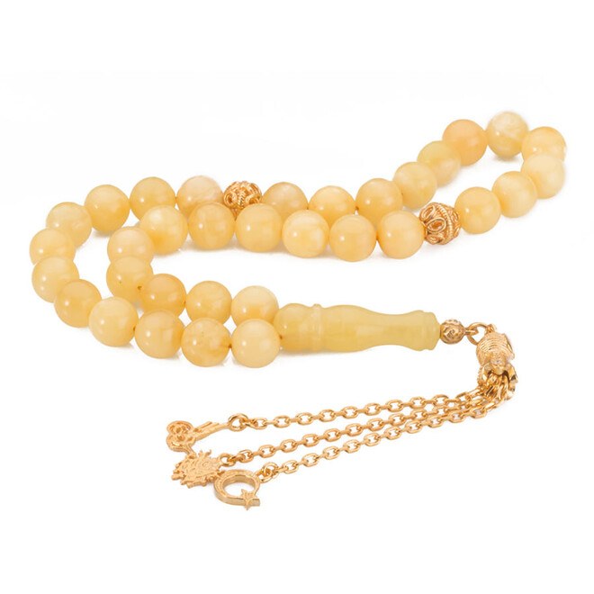 honey colored, wrist-sized rosary made from amber drops - 1