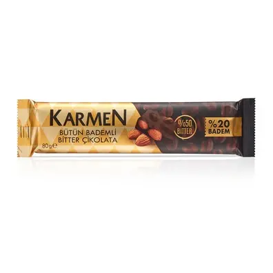 Karmen Bütün %20 Bademli Bitter Çikolata 80 gr-10 adet - 1