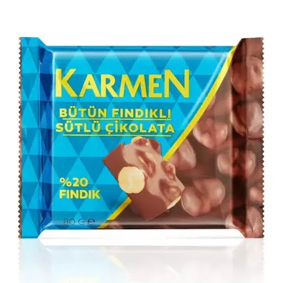 Karmen Bütün Fındıklı Sütlü Çikolata 80 gr- 5 adet - 1