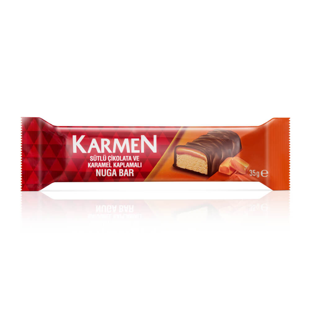 Karmen Nougat Milk Chocolate and Caramel Coated Bar 35 Gr- 24 Pcs - 1