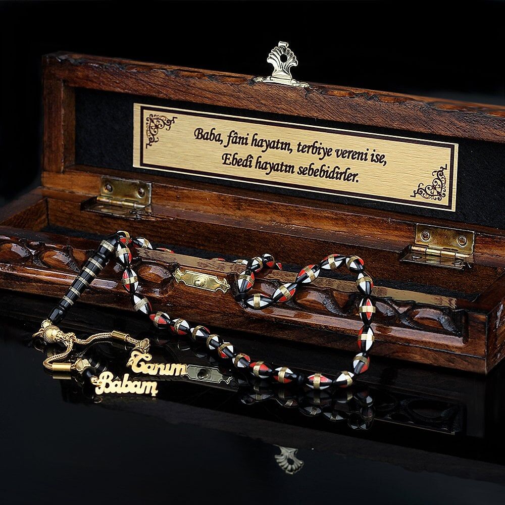 Tesbihevim Kuka Prayer Beads with My Dear Father Written in Wooden Box - 1