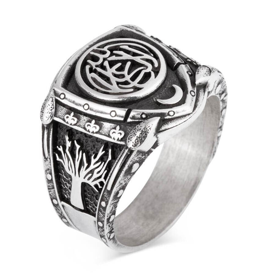 La Galibe Illallah Written Tree of Life Motif Sterling Silver Men's Ring - 3