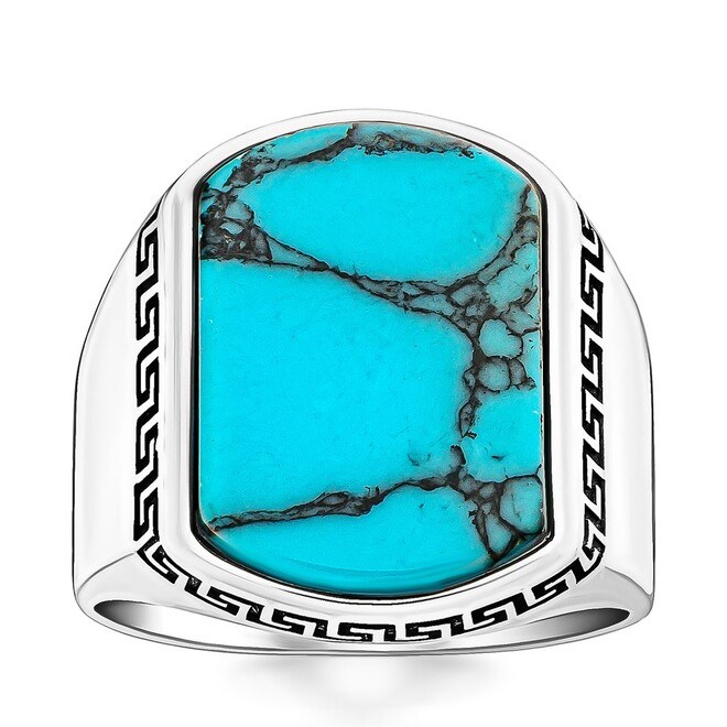 Light Engraved Ring with turquoise stone - Silver Ring for Men - 3