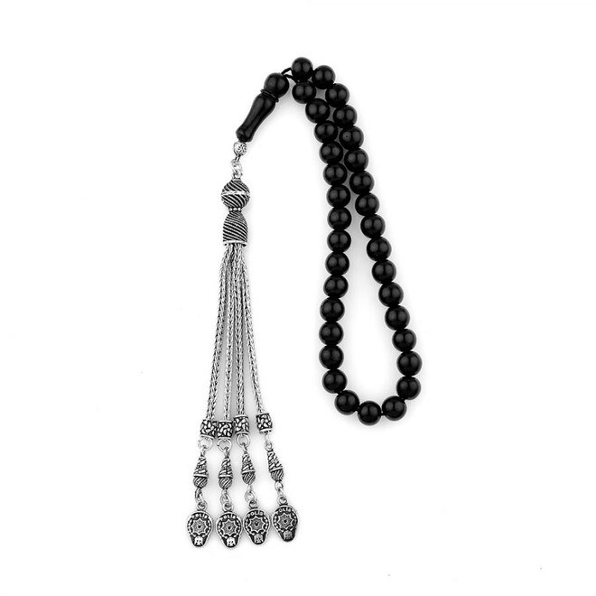 Lignite rosary decorated with a silver tassel bearing police symbols - 1