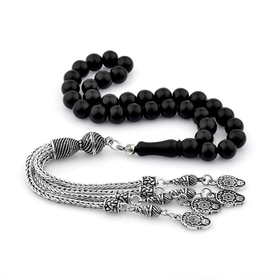 Lignite rosary decorated with a silver tassel bearing police symbols - 2