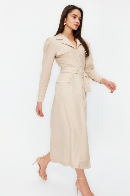 Linen shirt-style dress with belt - 2