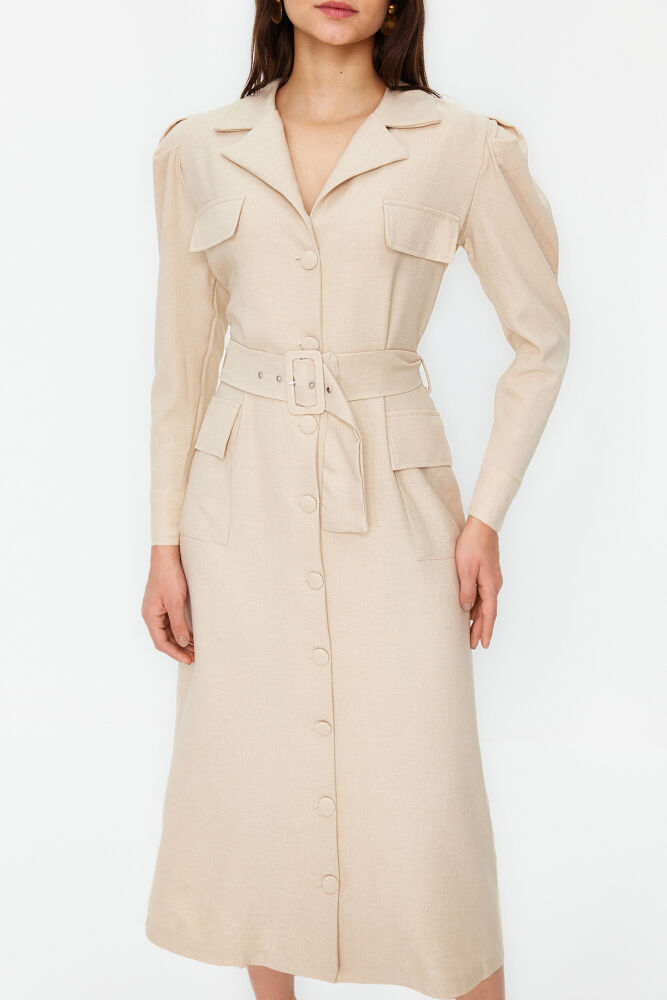 Linen shirt-style dress with belt - 3