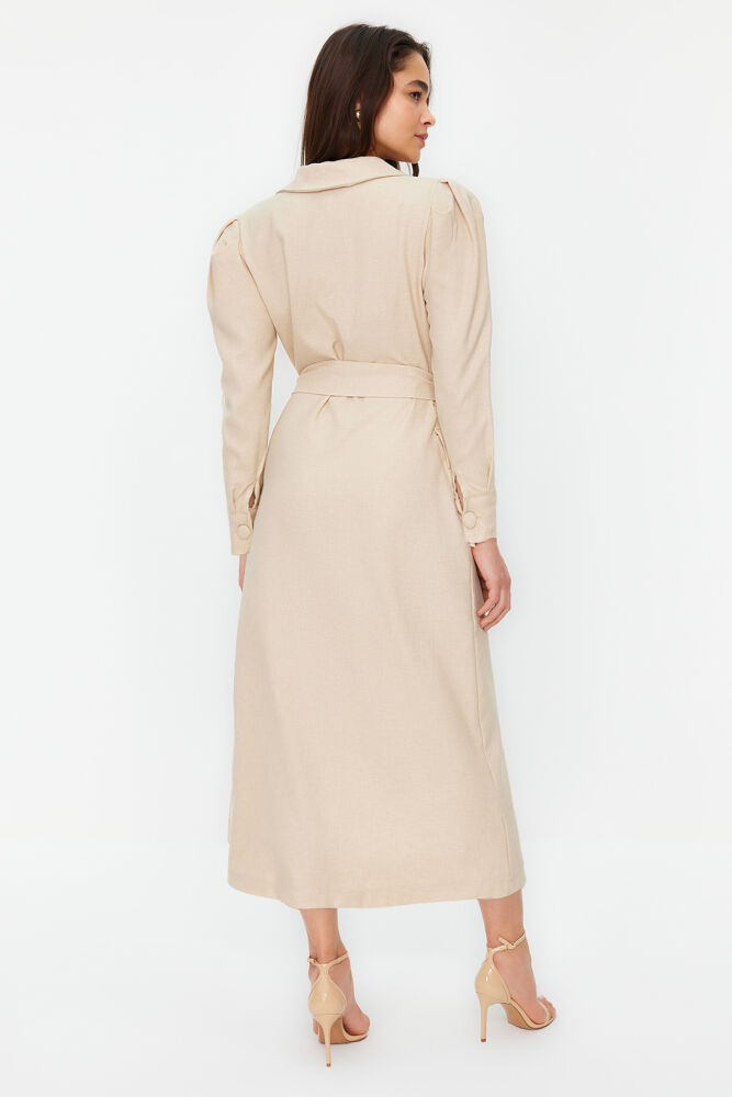 Linen shirt-style dress with belt - 5