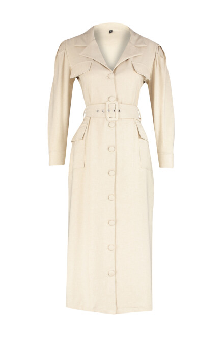 Linen shirt-style dress with belt - 6