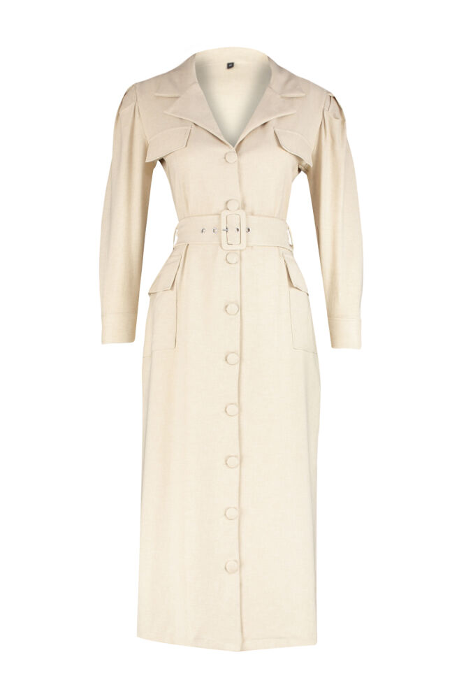 Linen shirt-style dress with belt - 6