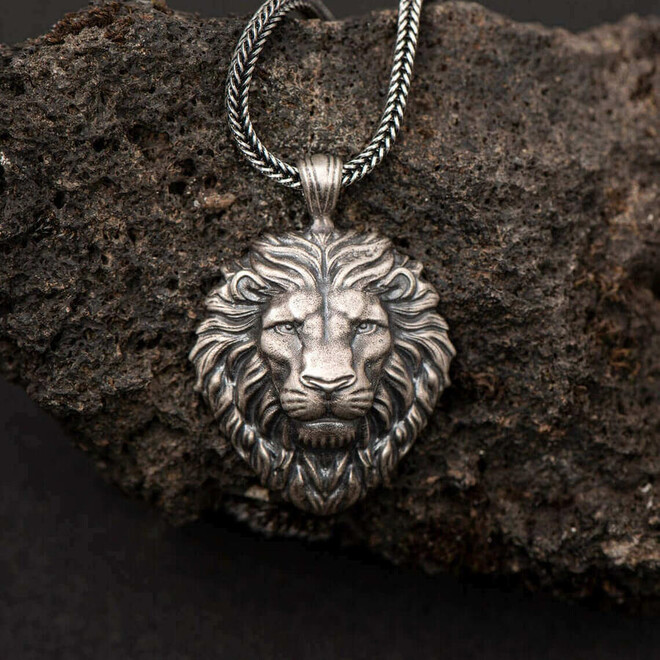 Lion Head 925 Sterling Silver Relief Men's Necklace - 2