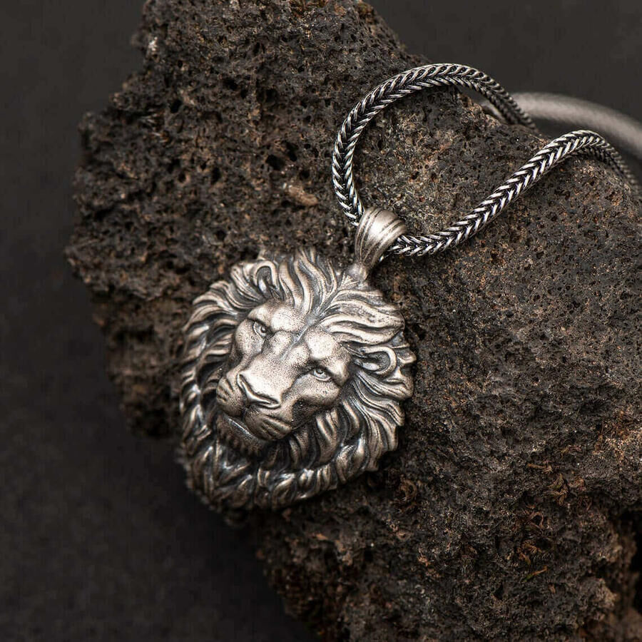 Lion Head 925 Sterling Silver Relief Men's Necklace - 3