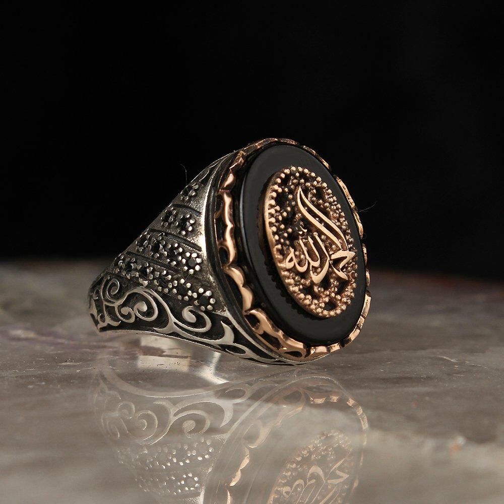 Men's 925 Silver Ring with (Alhamdulillah) Word and Onyx - Men's Rings - 1