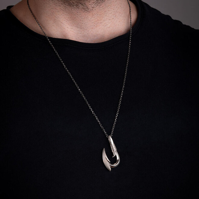 Men's 925 Sterling Silver Hook Necklace With Thick Chain - 3