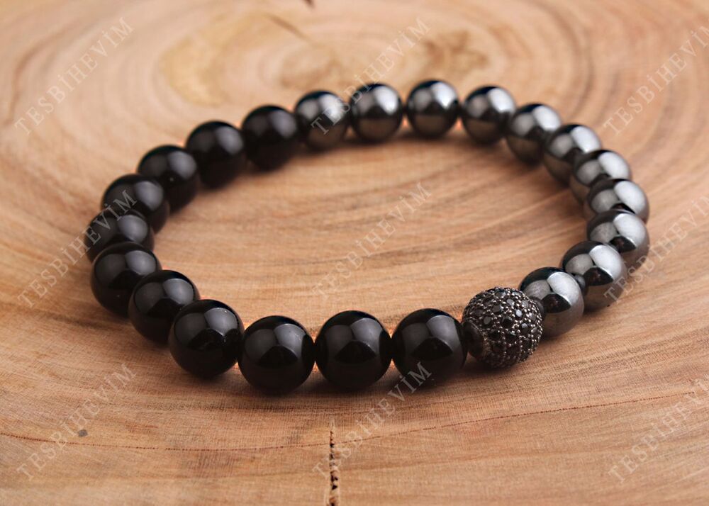 Men's Bracelet with Onyx Hematite Stone - 1